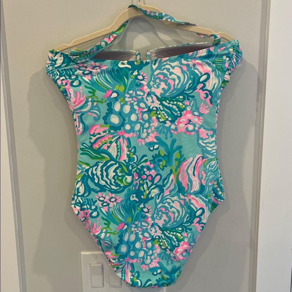 Lilly Pulitzer Aqua and Pink Floral One Piece Swimsuit - Picture 2 of 4